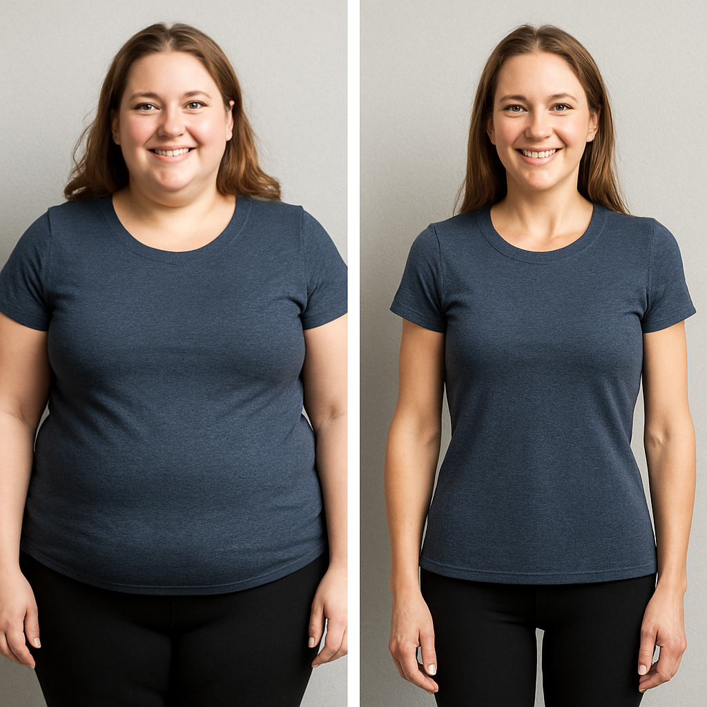 Title A photo showing a woman before and after losing weight